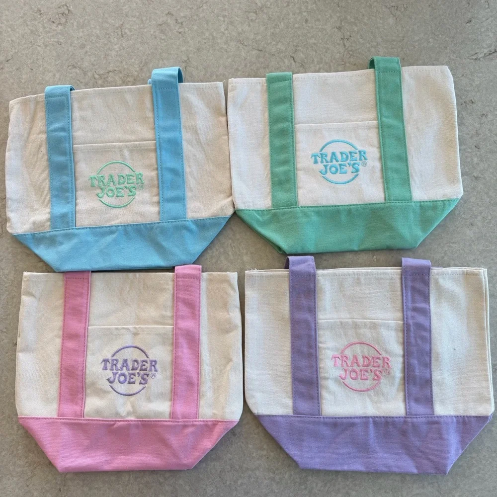 Trader Joe’s Mini Canvas Tote Bag | Pastel | Set of 4 - Picture 2 of 14